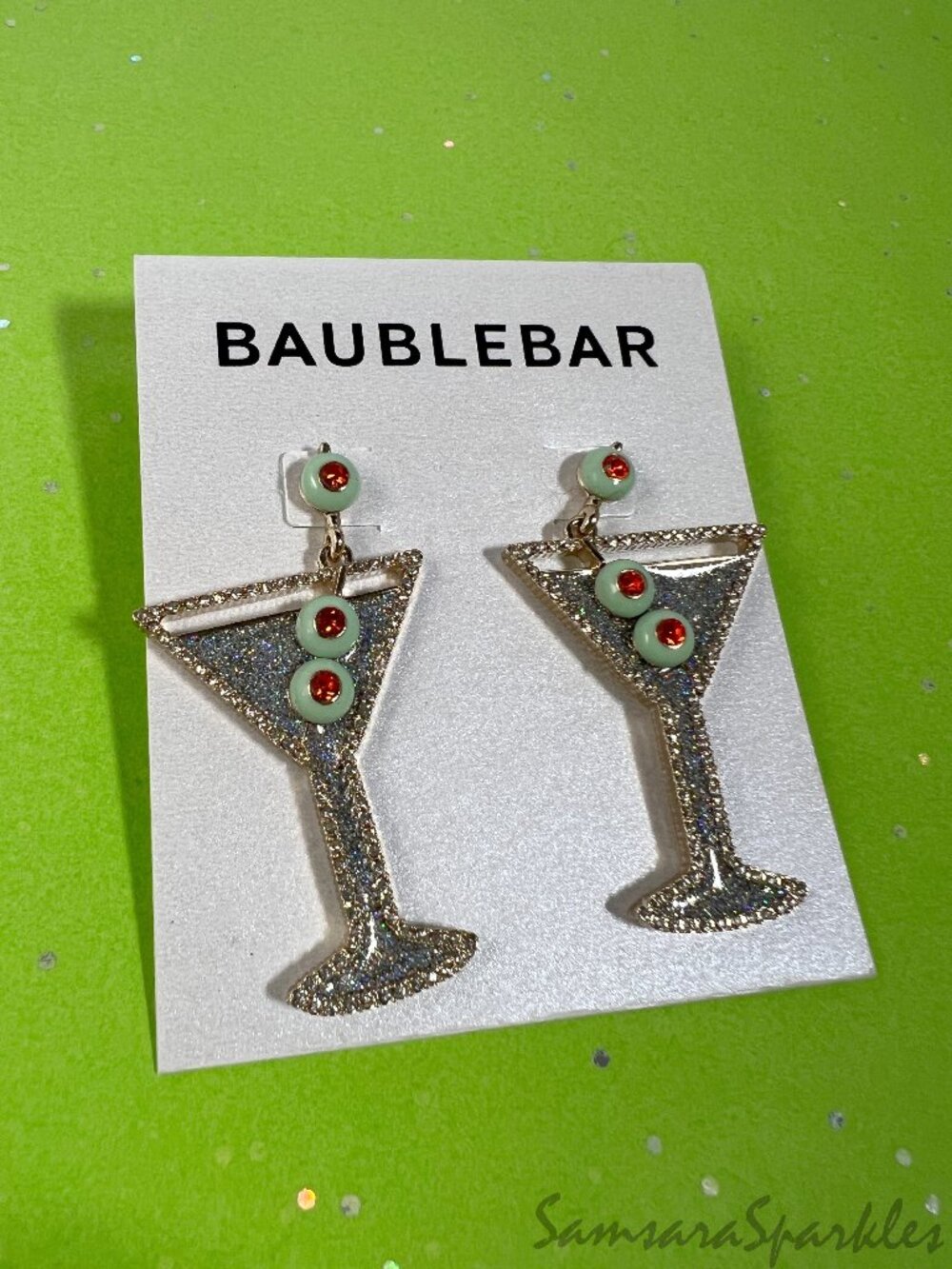 NWT BaubleBar Sparkly Martini Glass Earrings
